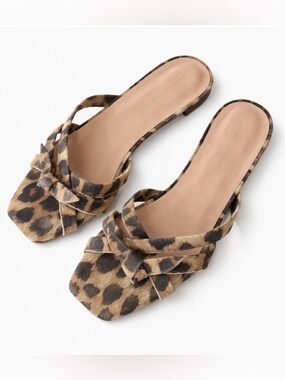 Loeffler Randall Leopard Bow Slide Sandals Square Toe Size 8